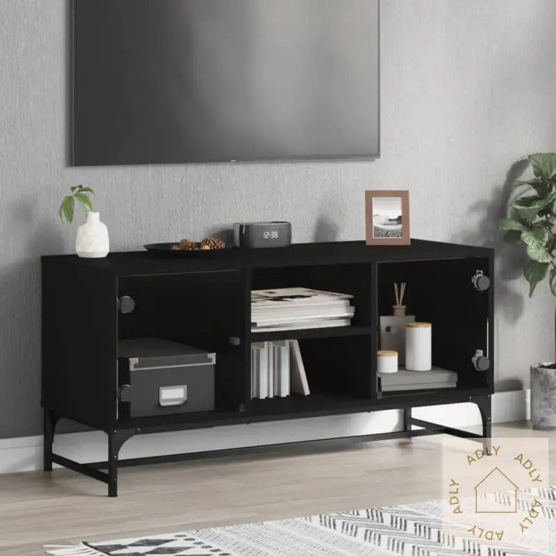 Tv-Benk Med Dør Svart 102X37X50 Cm