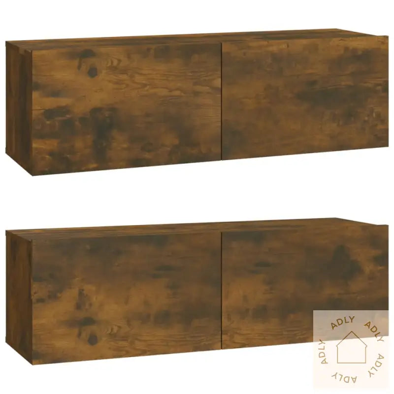 Vegghengte Tv-Benker 2 Stk Røkt Eik 100X30X30 Cm Konstruert Tre
