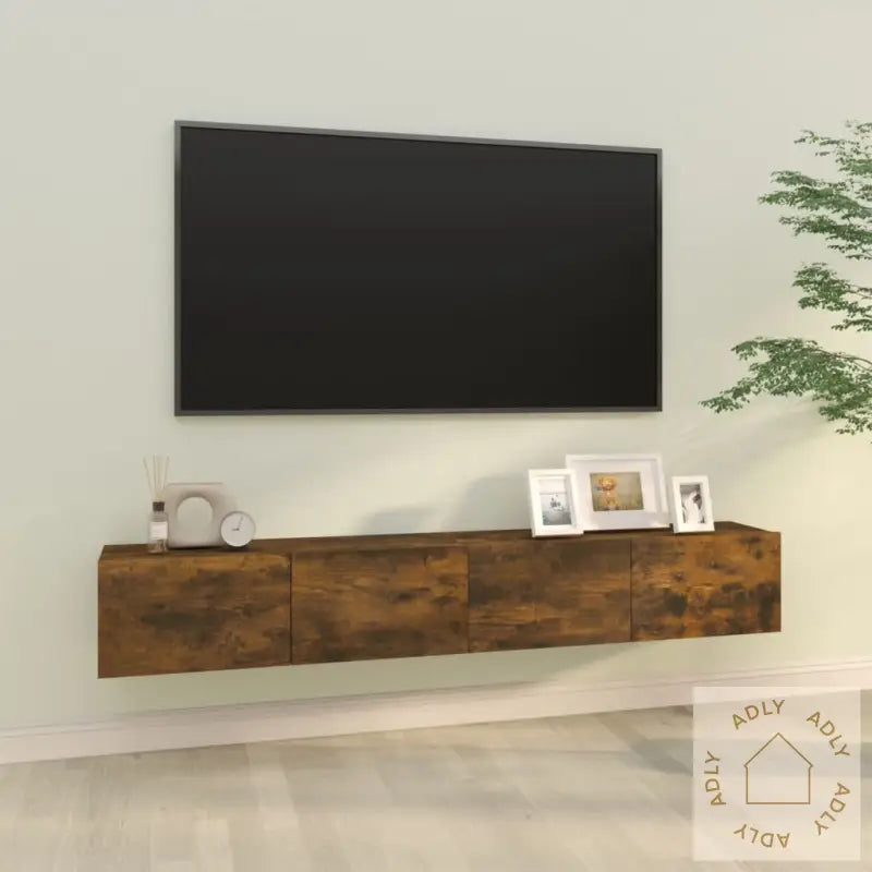 Vegghengte Tv-Benker 2 Stk Røkt Eik 100X30X30 Cm Konstruert Tre