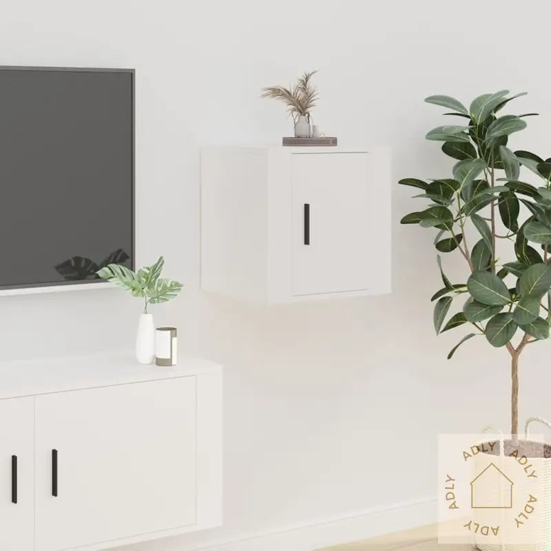 Vegghengt Tv-Benk Hvit 40X34,5X40 Cm