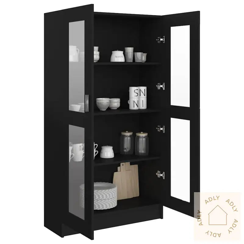 Vitrine Svart 82,5X30,5X150 Cm Konstruert Tre