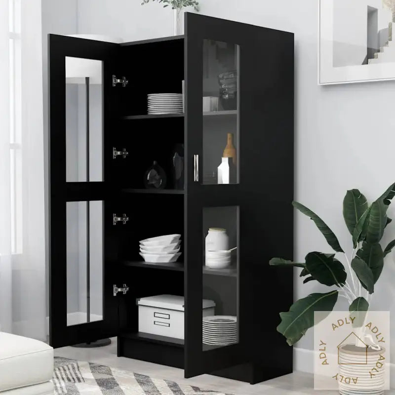 Vitrine Svart 82,5X30,5X150 Cm Konstruert Tre