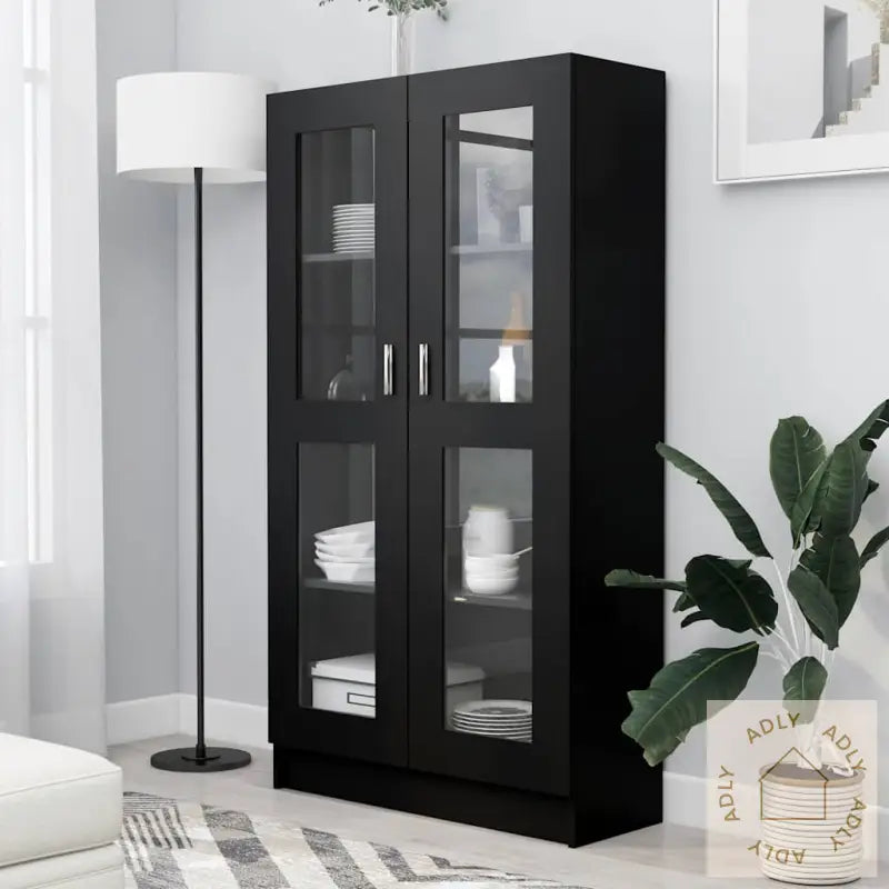 Vitrine Svart 82,5X30,5X150 Cm Konstruert Tre
