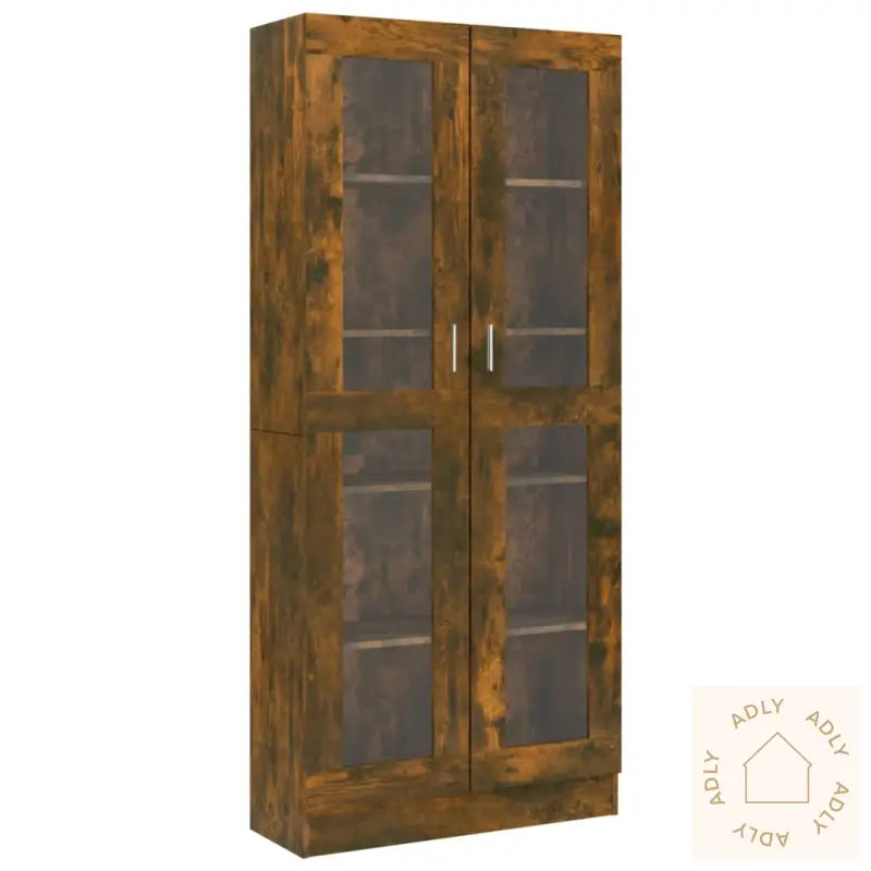 Vitrineskap Røkt Eik 82,5X30,5X185,5 Cm Konstruert Tre