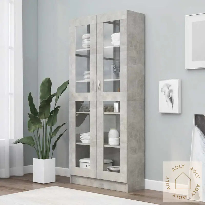 Vitrine Betonggrå 82,5X30,5X185,5 Cm Konstruert Tre