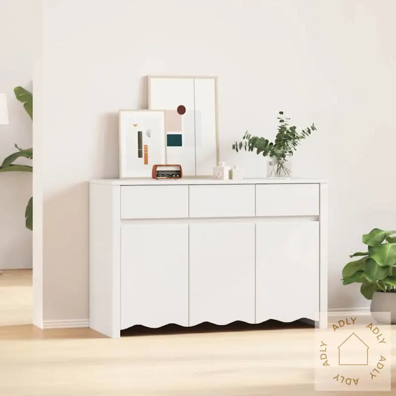 Sideboard "Drammen" Hvit 114X43X75,5 Cm Solid Tre Furu