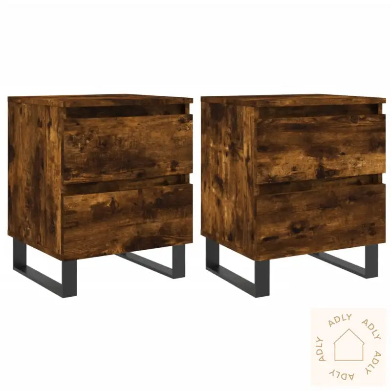 Nattbord 2 Stk Røkt Eik 40X35X50 Cm Konstruert Tre