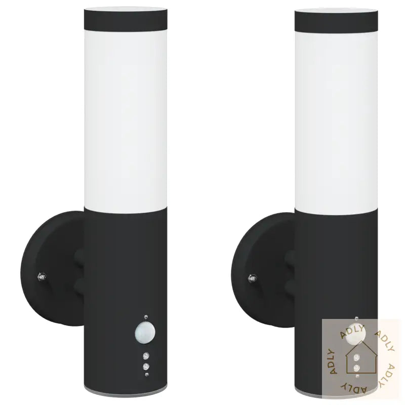 Utendørs Vegglampe Med Sensor 2 Stk Svart Rustfritt Stål Ip44
