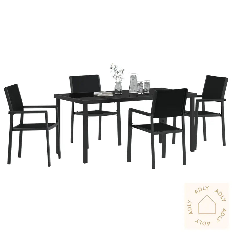 4-Delt Hage Spise Set Svart Poly Rattan