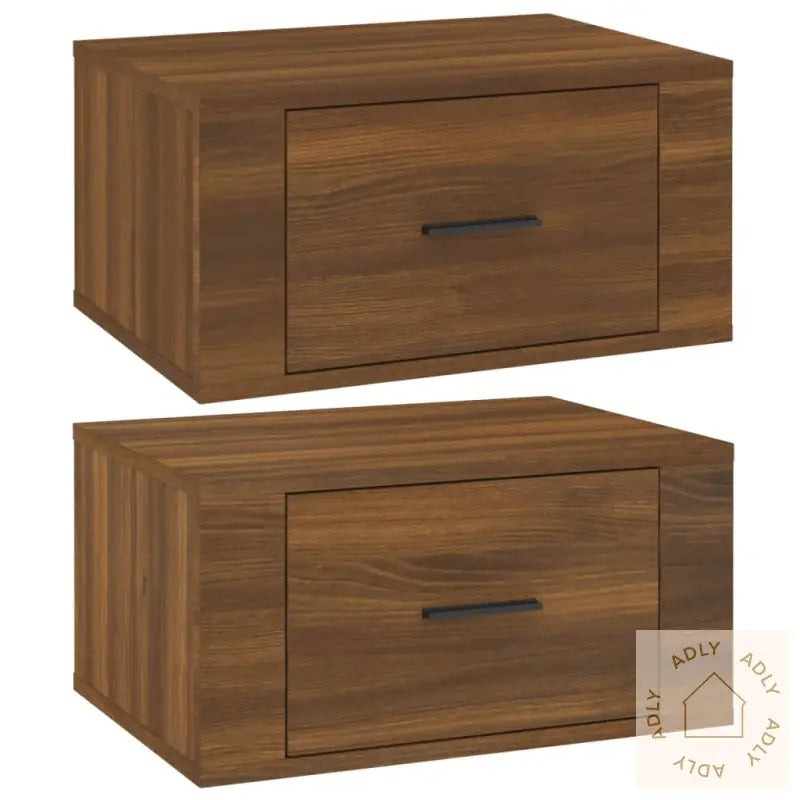 Veggmonterte Nattbord 2 Stk Brun Eik 50X36X25 Cm