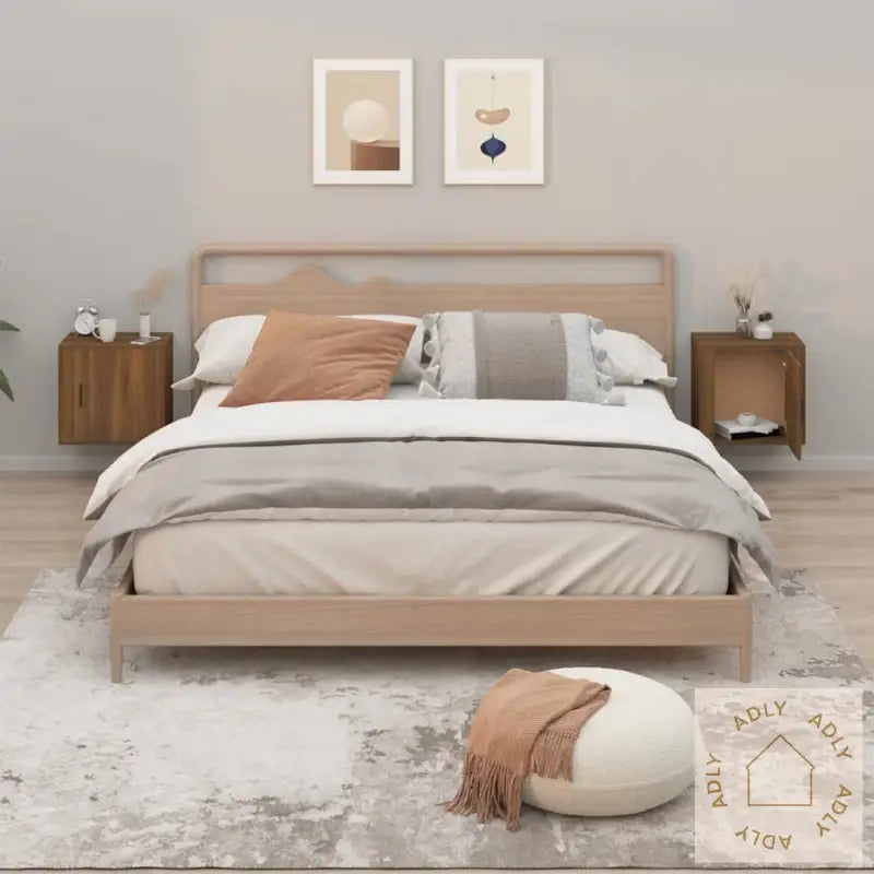 Veggmonterte Nattbord 2 Stk Brun Eik 50X30X47 Cm