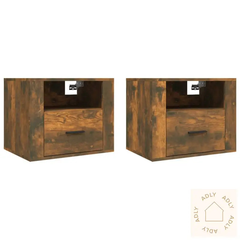 Veggmonterte Nattbord 2 Stk Røkt Eik 50X36X40 Cm