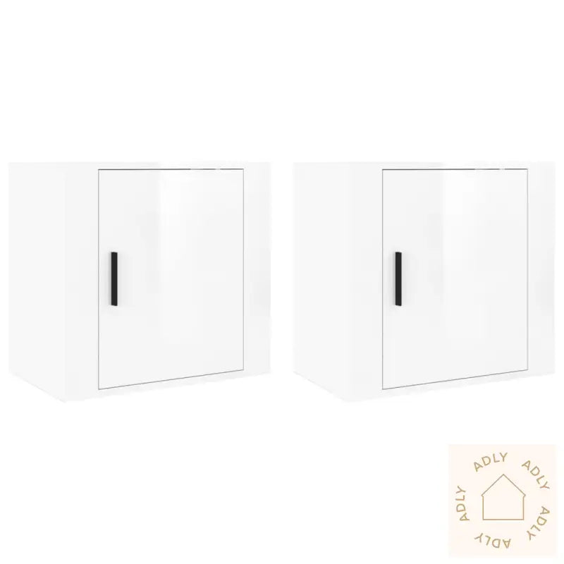 Veggmonterte Nattbord 2 Stk Høyglans Hvit 50X30X47 Cm