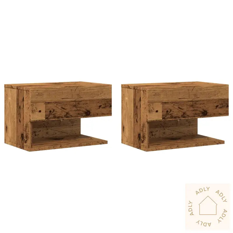 Veggmonterte Nattbord 2 Stk Gammelt Tre