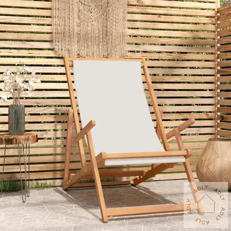 Sammenleggbar Strandstol Heltre Teak Kremhvit