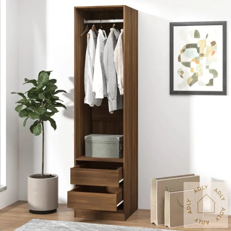 Garderobe Med Skuffer Brun Eik 50X50X200 Cm Konstruert Tre