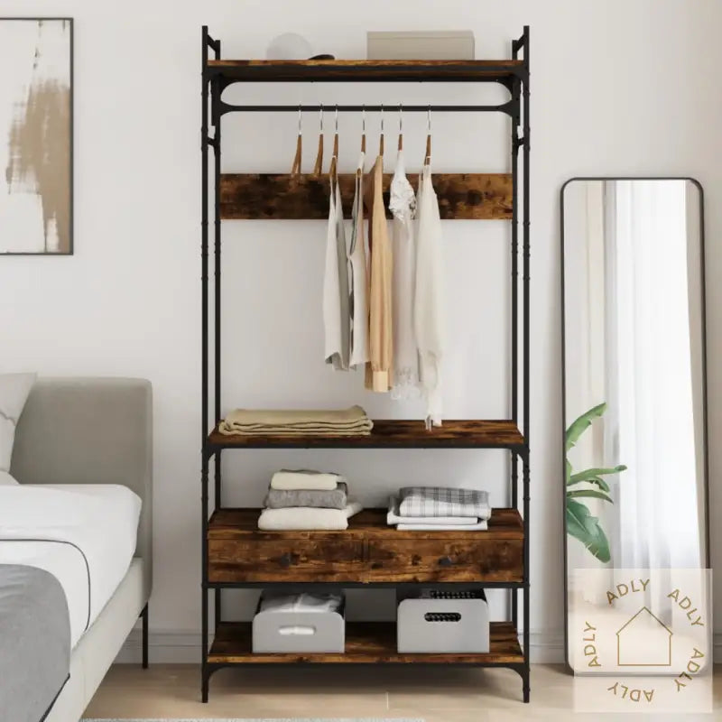 Garderobe Med Skuffer Røkt Eik 89X39X184,5 Cm Konstruert Tre