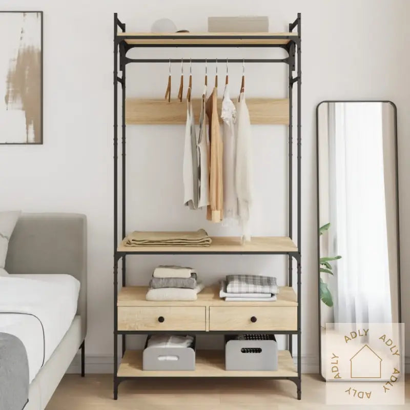 Garderobe Med Skuffer Sonoma Eik 89X39X184,5 Cm Konstruert Tre