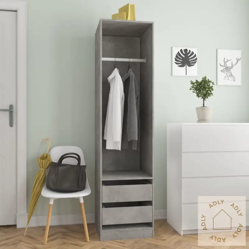 Garderobe Med Skuffer Betonggrå 50X50X200 Cm Konstruert Tre