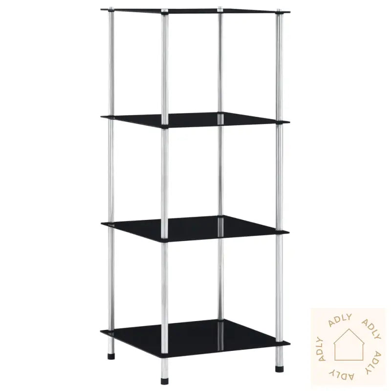 Hylle 4 Etasjer Svart 40X40X100 Cm Herdet Glass