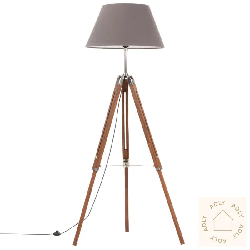 Gulvlampe Med Stativ Honningbrun Og Grå Heltre Teak 141 Cm