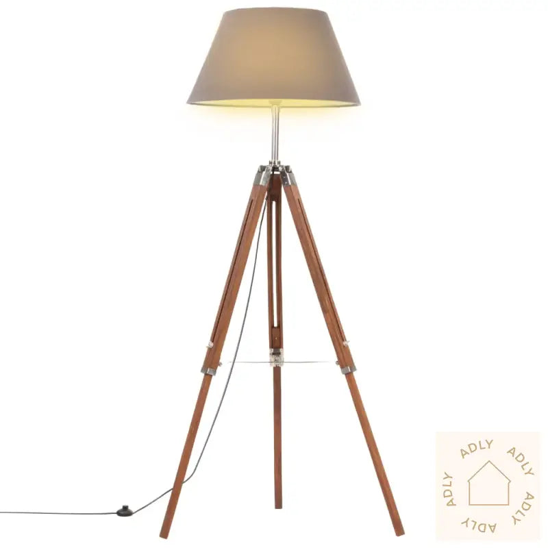 Gulvlampe Med Stativ Honningbrun Og Grå Heltre Teak 141 Cm