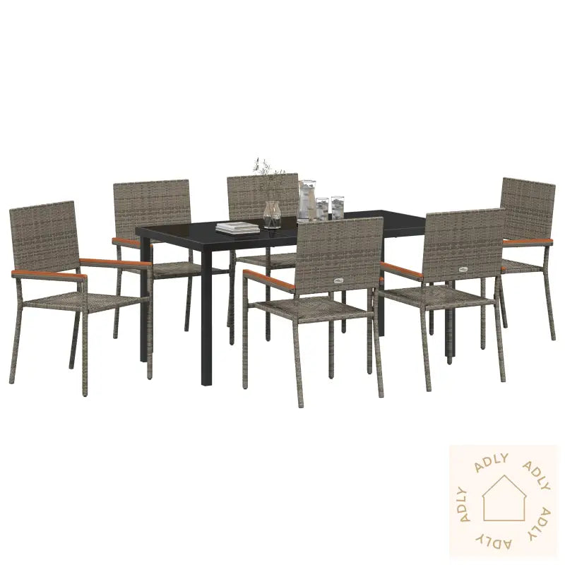 7 Deler Hage Dining Sett Grå Poly Rottings