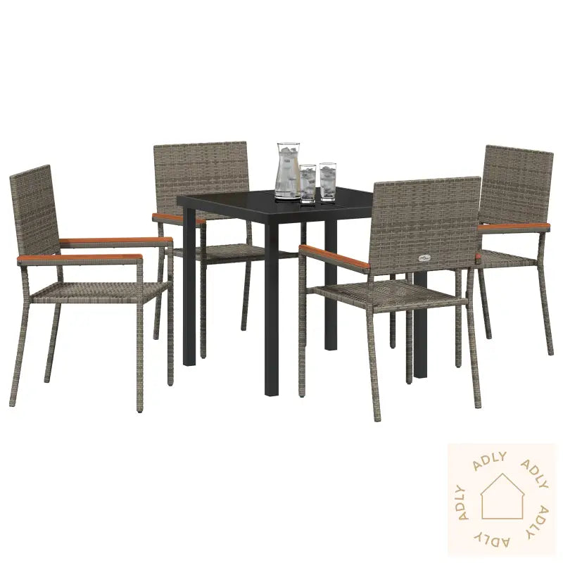 5 Delers Hage Dining Set Grå Poly Rottning