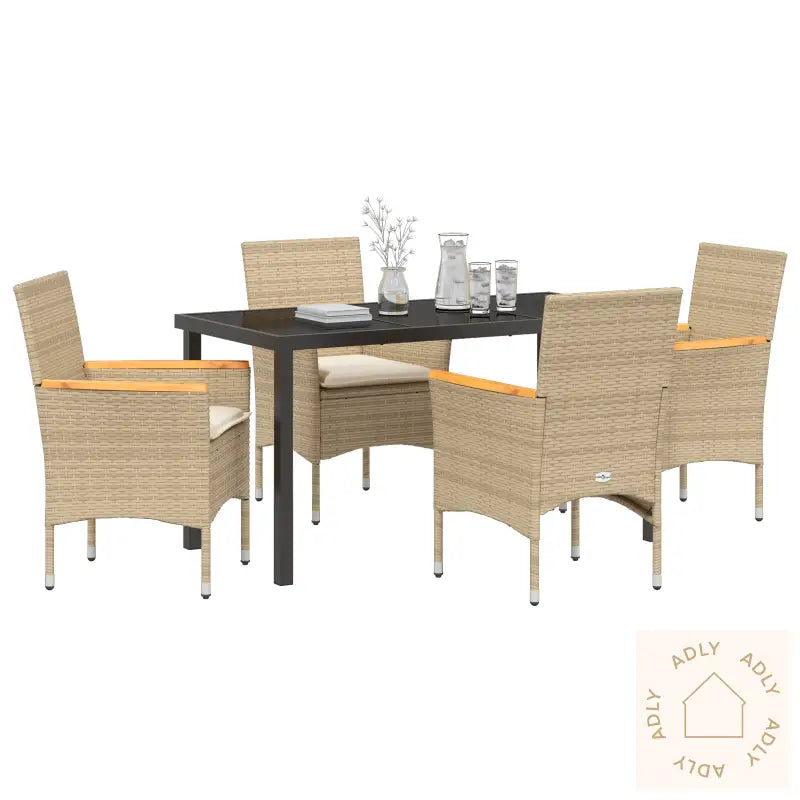 5-Delt Hage Spisegruppe Med Puter Beige Poly Rattan