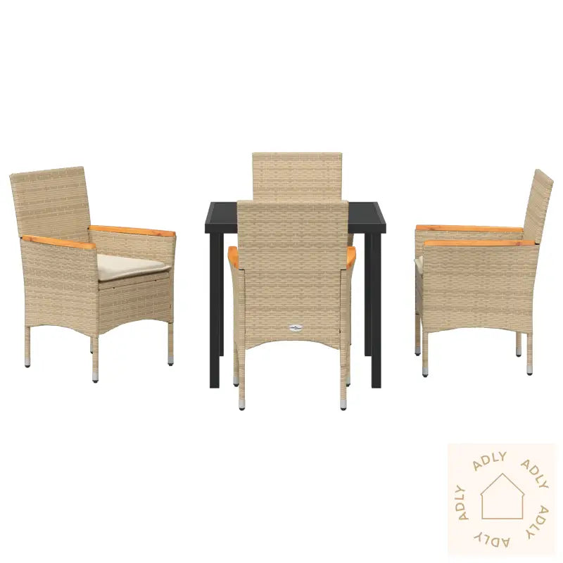 5-Delt Hage Spisegruppesett Med Puter Beige Poly Rattan
