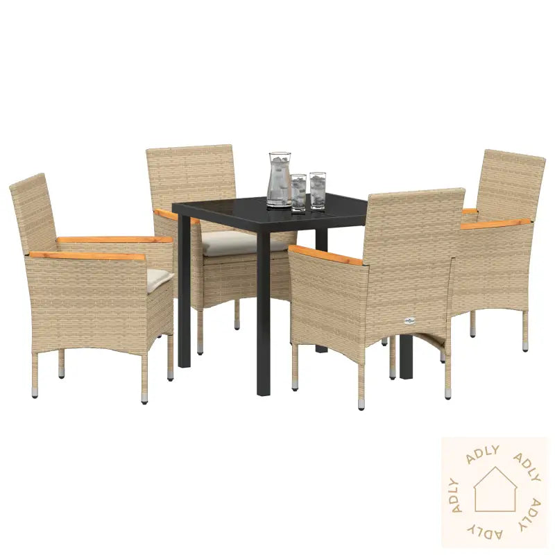 5-Delt Hage Spisegruppesett Med Puter Beige Poly Rattan