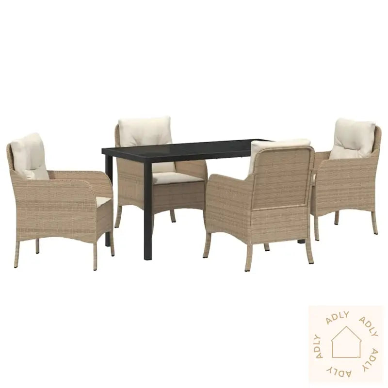 5 Delers Hage Spisestolsett Med Puter Beige Poly Rattan