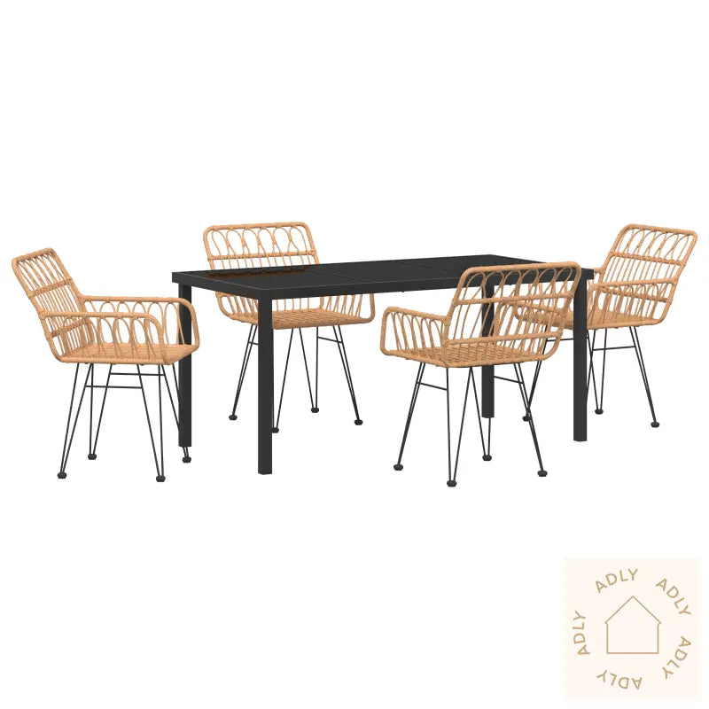 5 Deler Hage Middagsett Brunt Poly Rattan