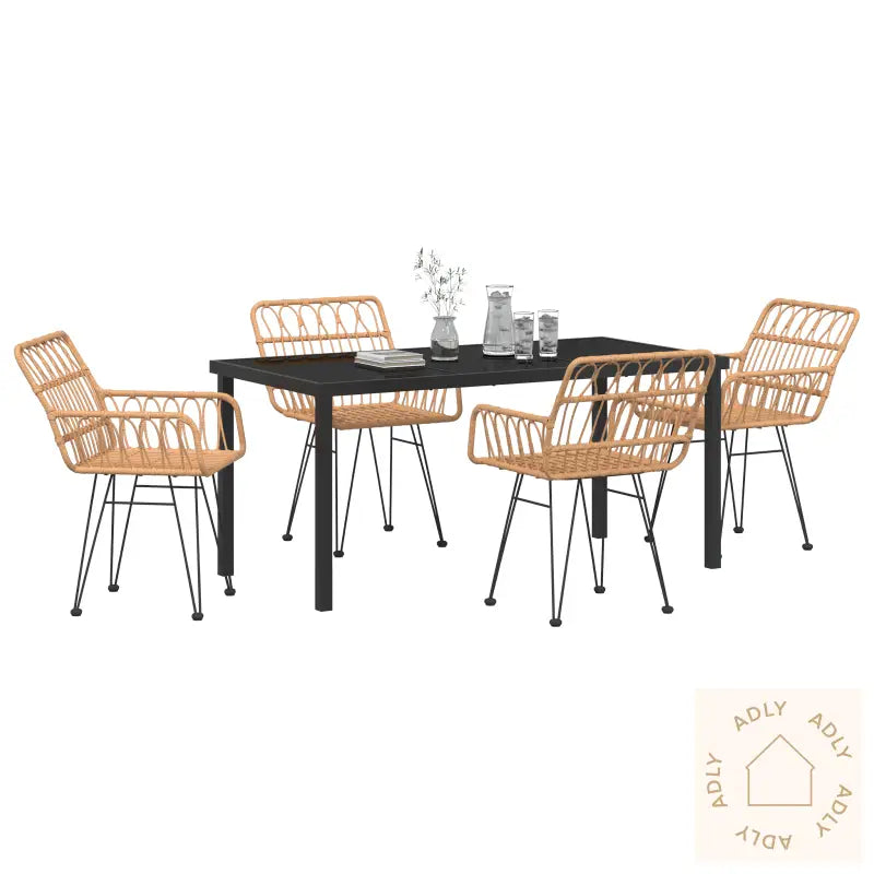 5 Deler Hage Middagsett Brunt Poly Rattan
