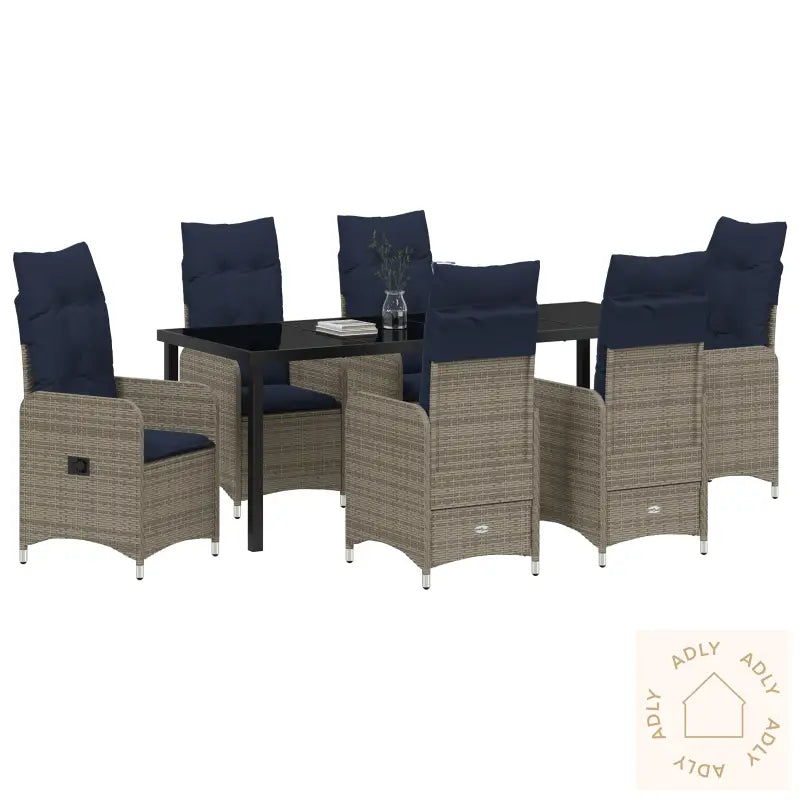 7 Delt Hage Spisesett Med Puter Svart Poly Rattan