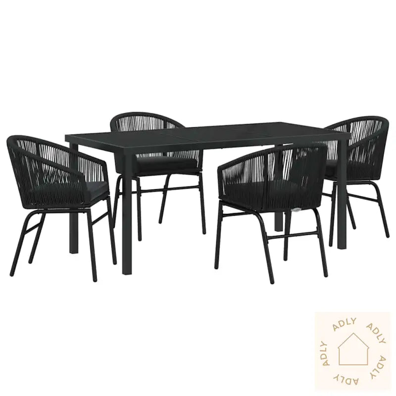 5-Delt Hage Spisebord Sett - Svart Poly Rattan