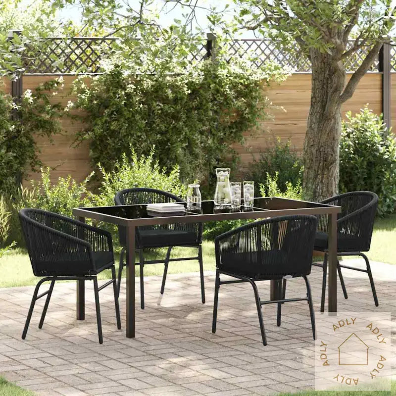 5-Delt Hage Spisebord Sett - Svart Poly Rattan