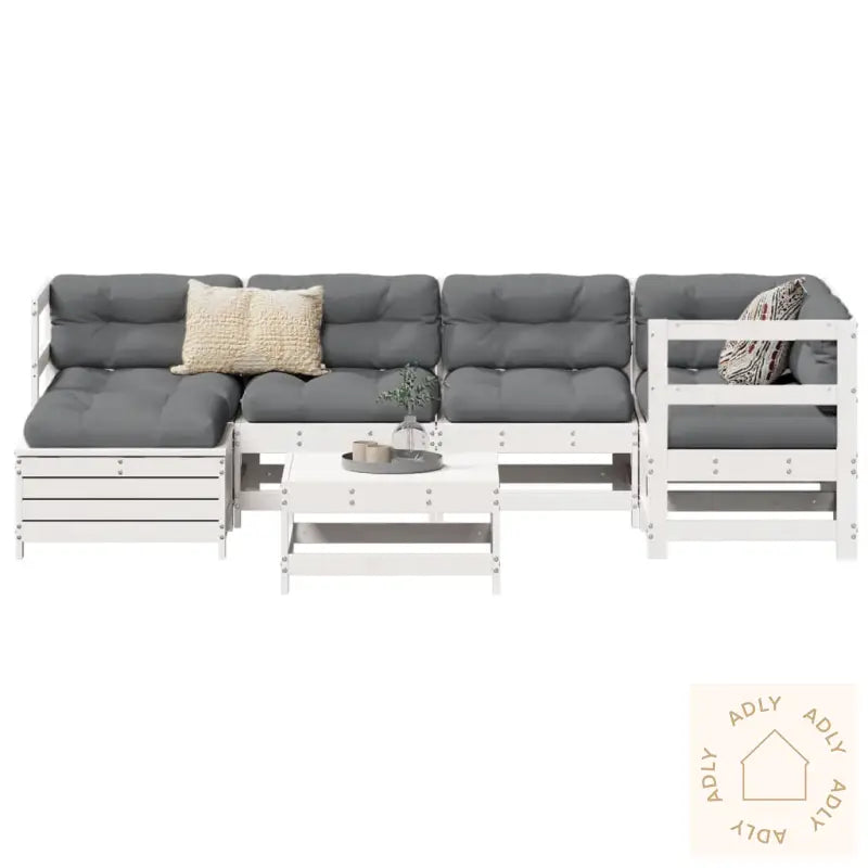 Hagesofasett 7 Deler Hvit Heltre Furu