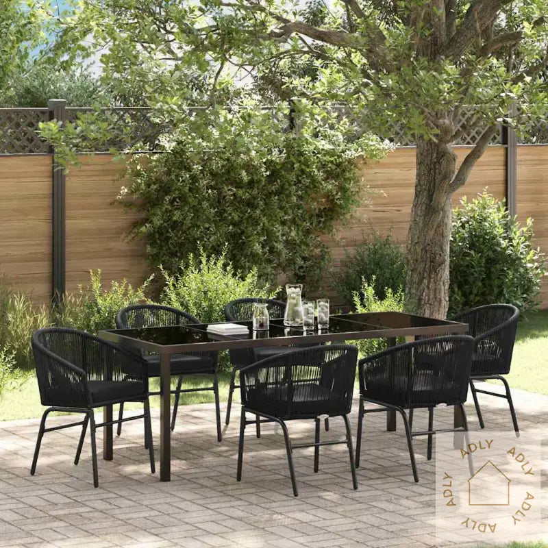 7 Delt Hage Spise Sett - Svart Poly Rattan