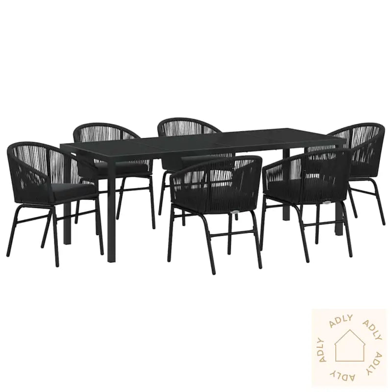 7 Delt Hage Spise Sett - Svart Poly Rattan