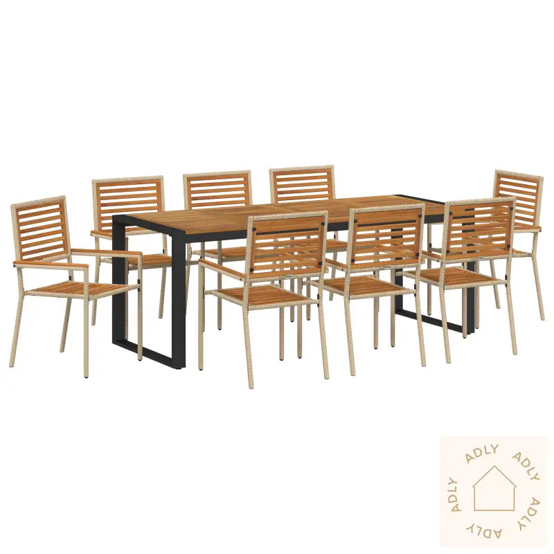 9 Delers Hage Møbelgruppe Beige Poly Rattan Akasie