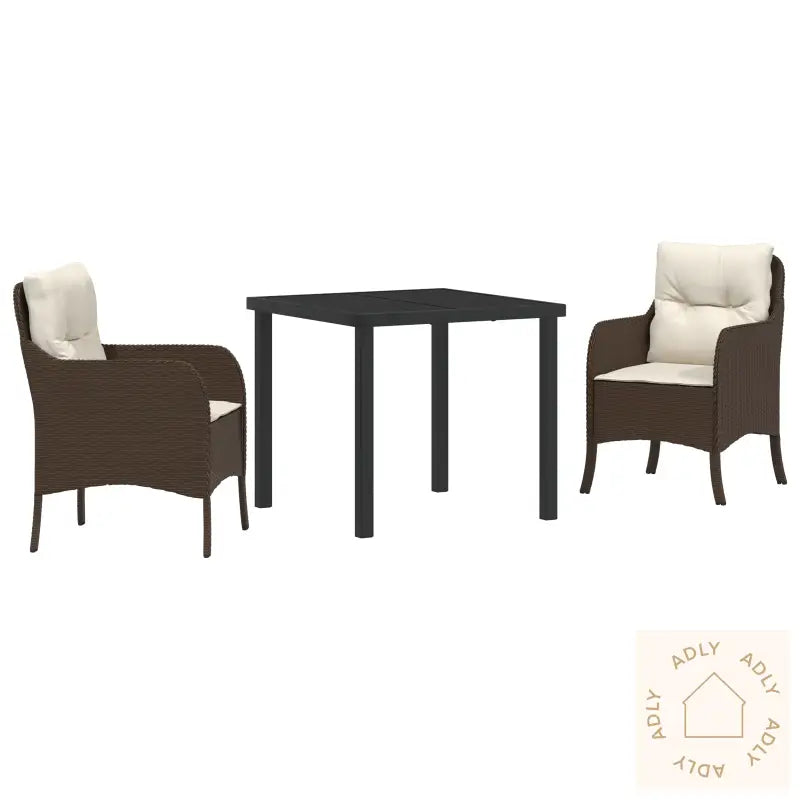 3 Deler Hage Spisesett Med Puter Brun Poly Rattan