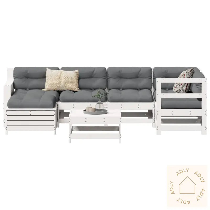 Hagesofasett 7 Deler Hvit Heltre Furu