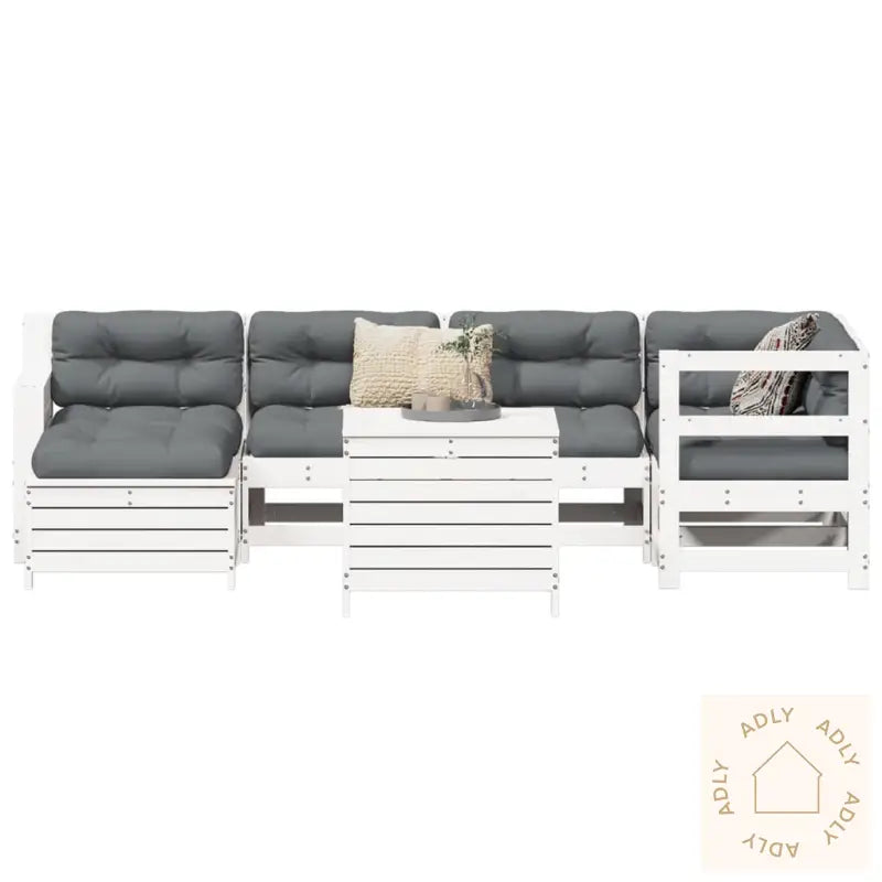 Hagesofasett 7 Deler Hvit Heltre Furu