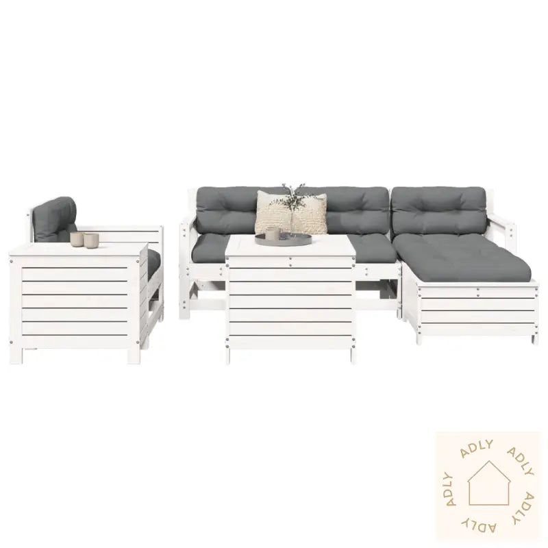 Hagesofasett 7 Deler Hvit Heltre Furu