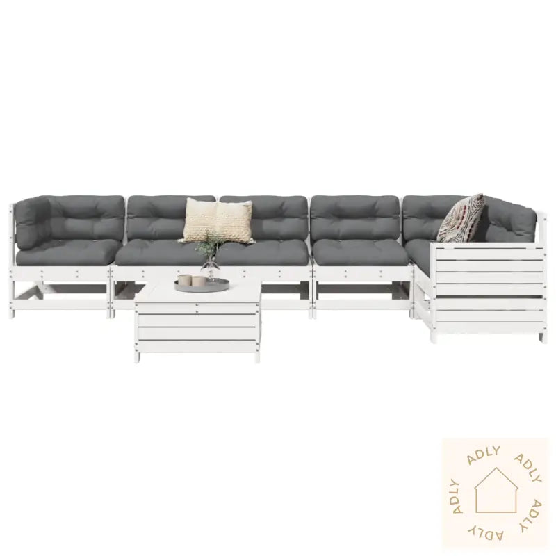 Hagesofasett 7 Deler Hvit Heltre Furu