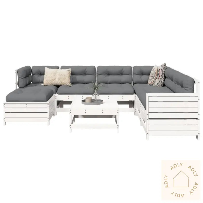 Hagesofasett 8 Deler Hvit Heltre Furu