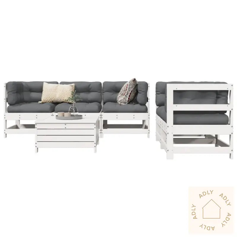 Hagesofasett 6 Deler Hvit Heltre Furu