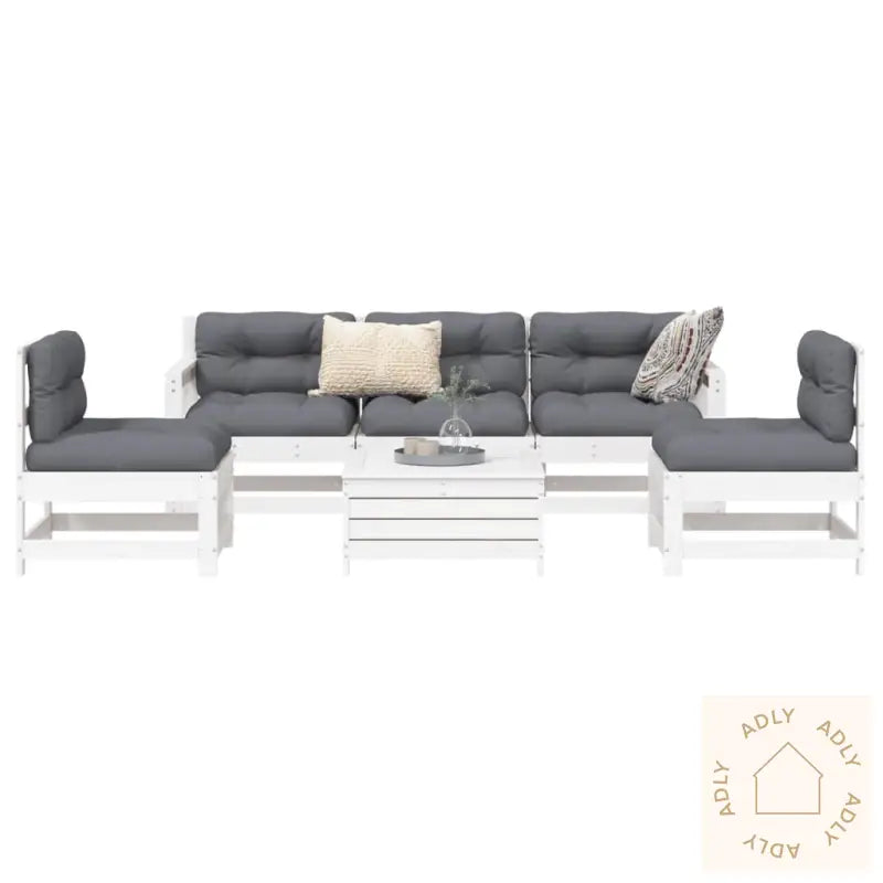 Hagesofasett 6 Deler Hvit Heltre Furu