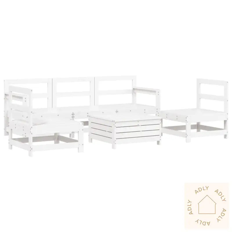 Hagesofasett 6 Deler Hvit Heltre Furu